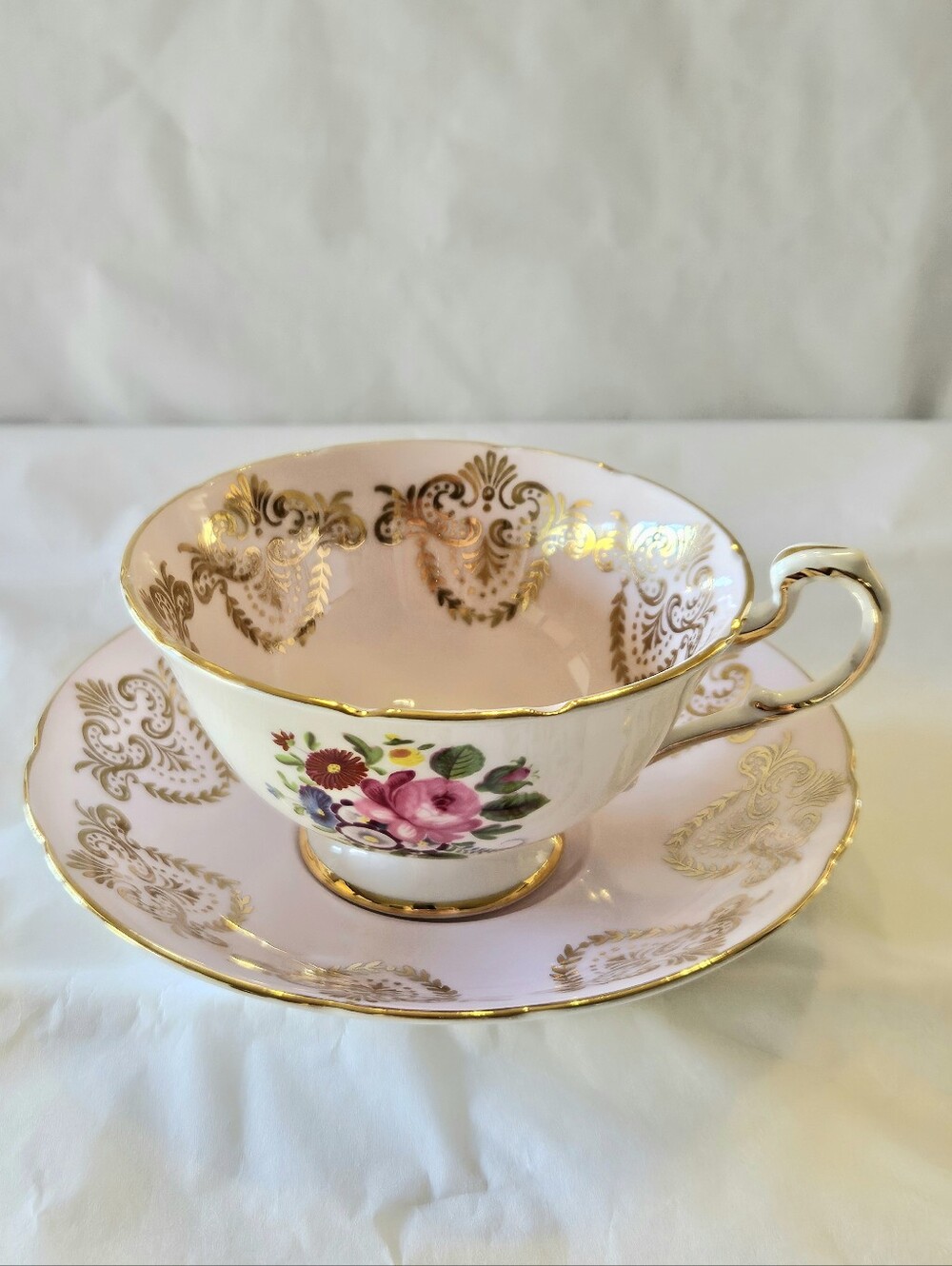 Paragon Pink, Gilded Scrollwork, and Floral Branches Pattern.